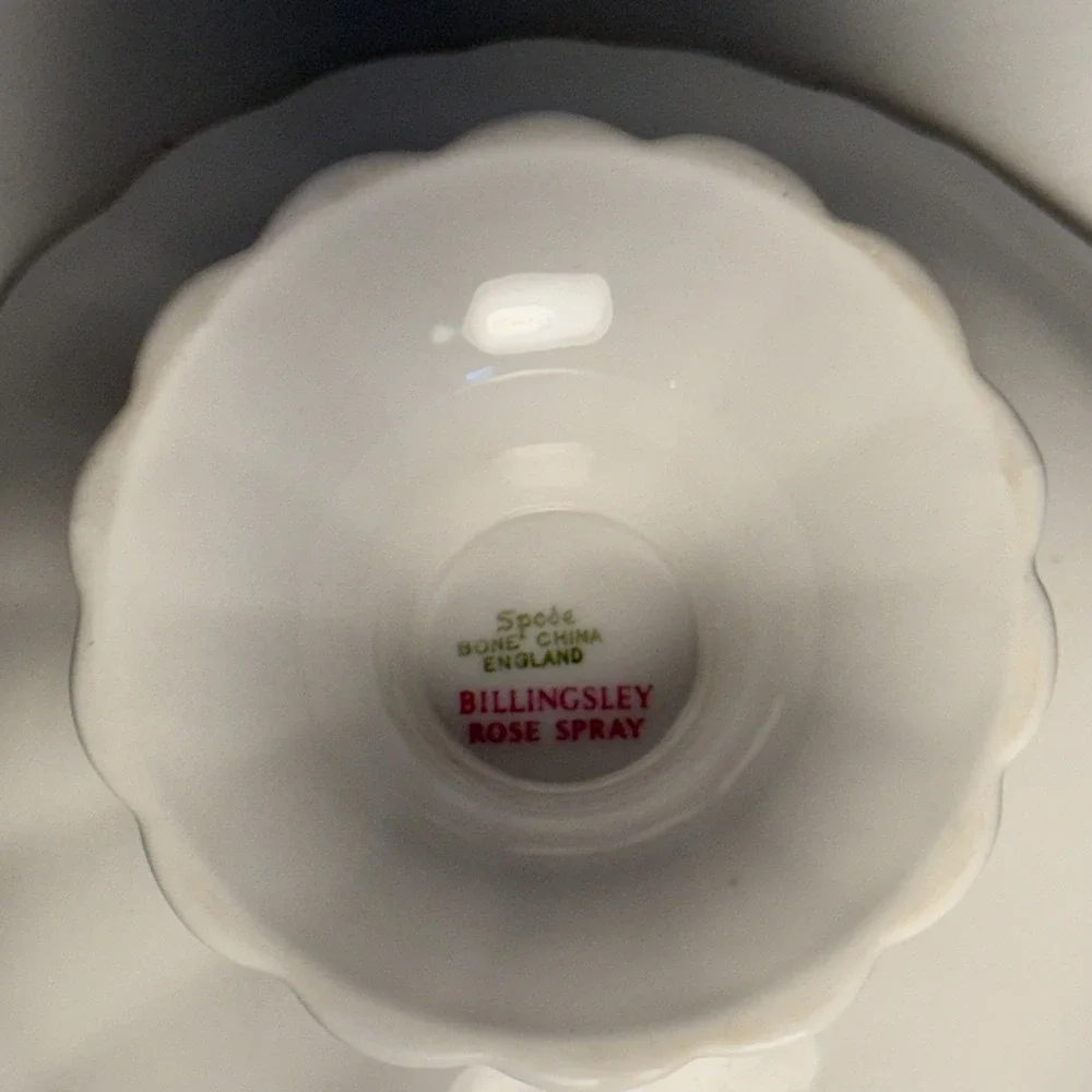 Spode Billingsley Rose Spray‎ Shell Pedestal Dish Gold Trim Bone China England